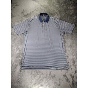 Peter Millar Summer Comfort Polo Shirt Mens XL Blue White Stripe Polyester Golf